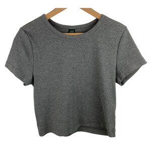 WIld Fable Womens XL Crop Top Gray Ribbed Form Fitting Short Sleeve Shirt